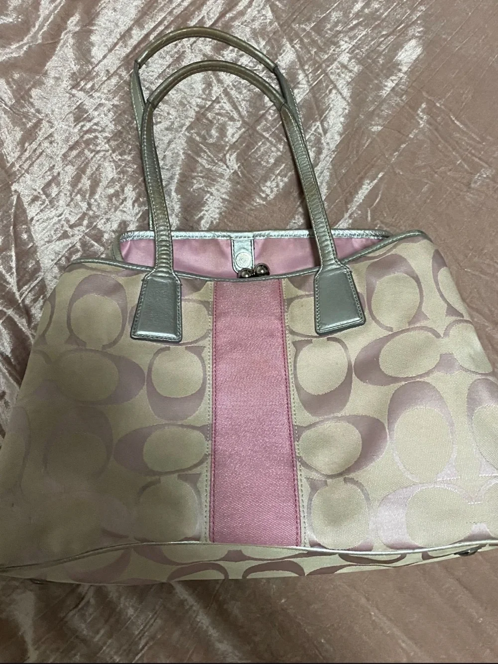 Coach | Bags | Coach Pink Signature Canvas Tote Bag | Poshmark